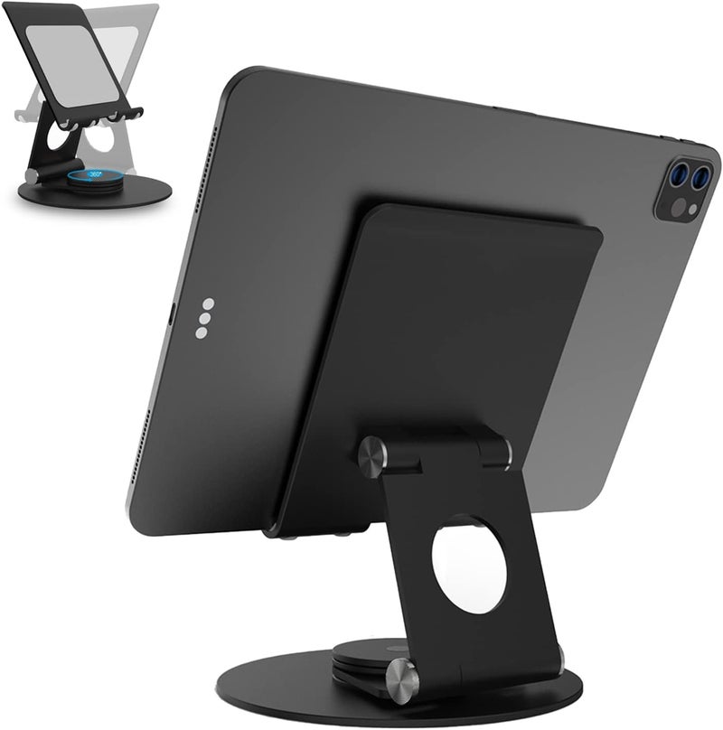 KABCON Swivel Tablet Stand, Aluminum Portable 360°Rotating Holder for Desk,Business,Kitchen,Desktop,Table Stand for iPad Pro 9.7,10.5,12.9/Air Mini,Tab,Fire,Nexus,E-Reader-Black - Image 1